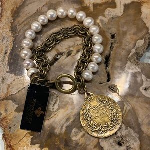 French Kande brass and pearl bracelet